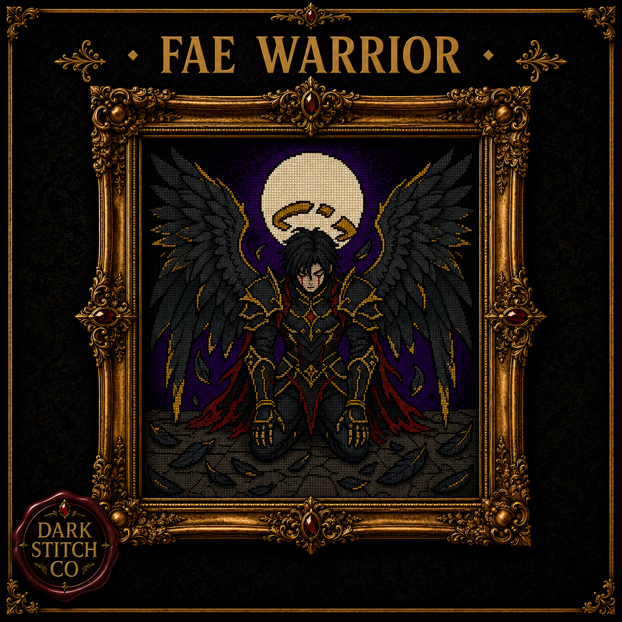 Dark Angel cross stitch pattern bundle - 05-gothic-angel-wings-cross-stitch