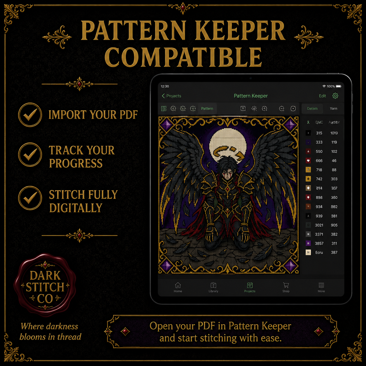 Dark Angel cross stitch pattern bundle - 07-fallen-angel-needlepoint-chart-pdf