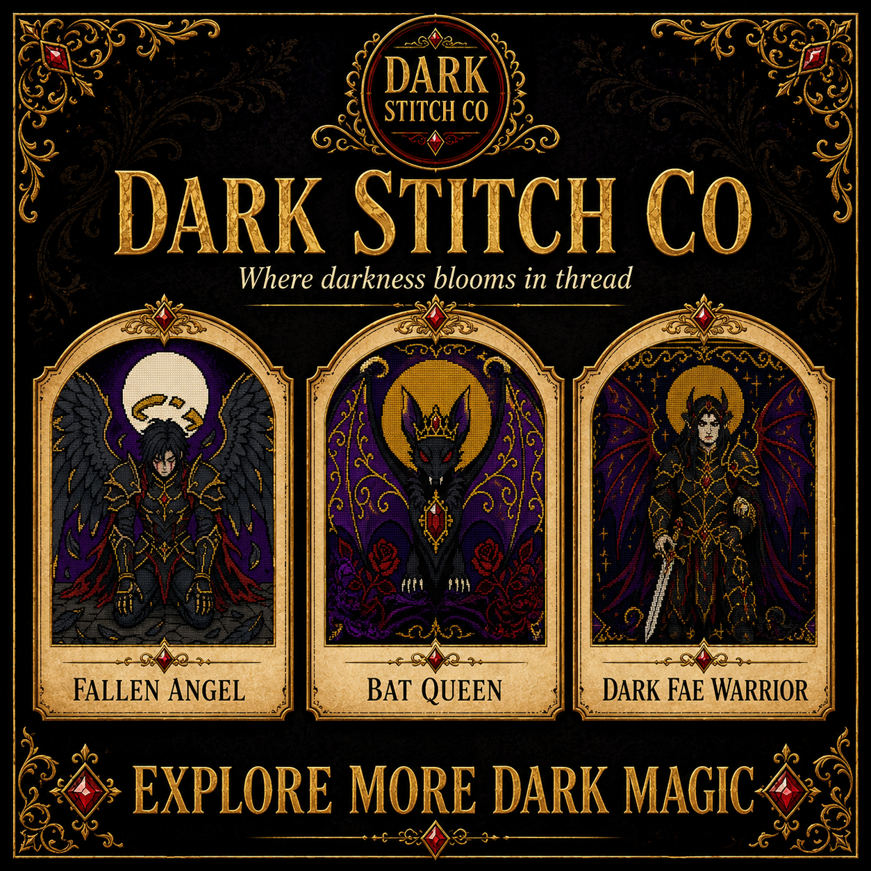 Dark Angel cross stitch pattern bundle - 10-gothic-cross-stitch-pattern-set