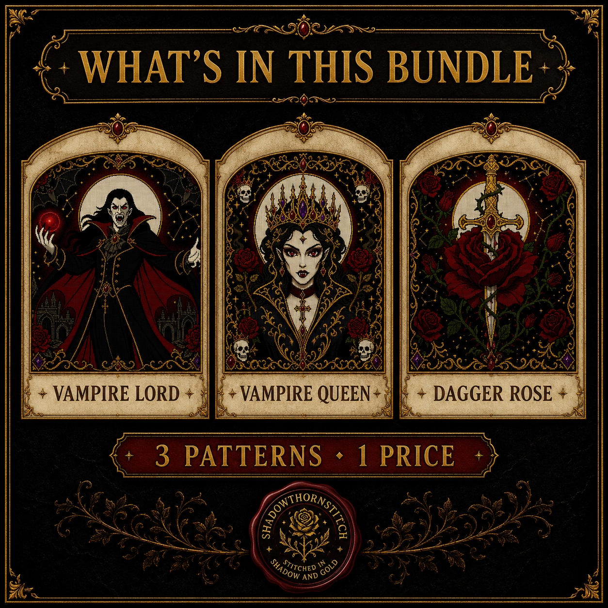 Gothic Vampire cross stitch pattern bundle - 02-vampire-lord-cross-stitch-chart-pdf