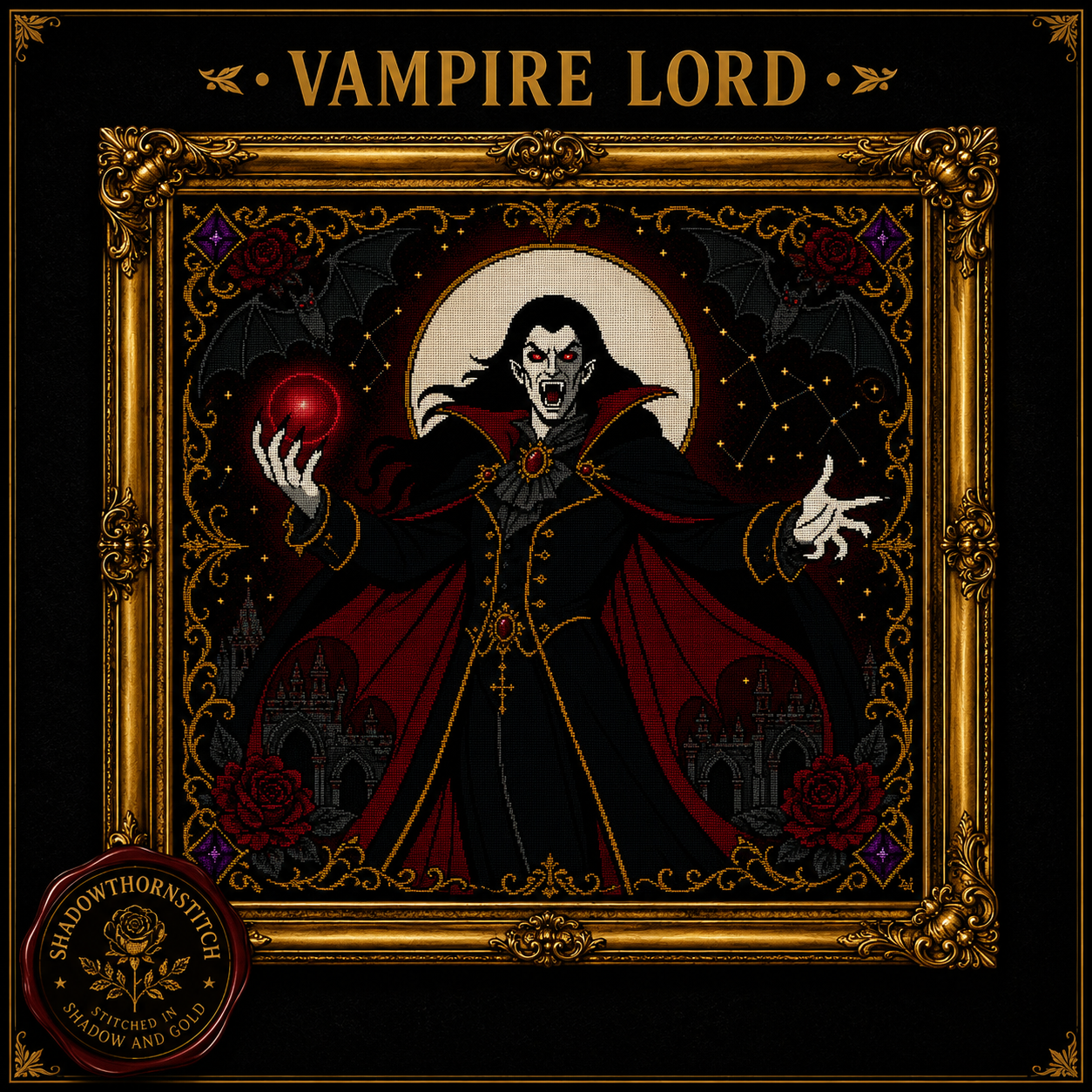 Gothic Vampire cross stitch pattern bundle - 03-vampire-queen-portrait-cross-stitch