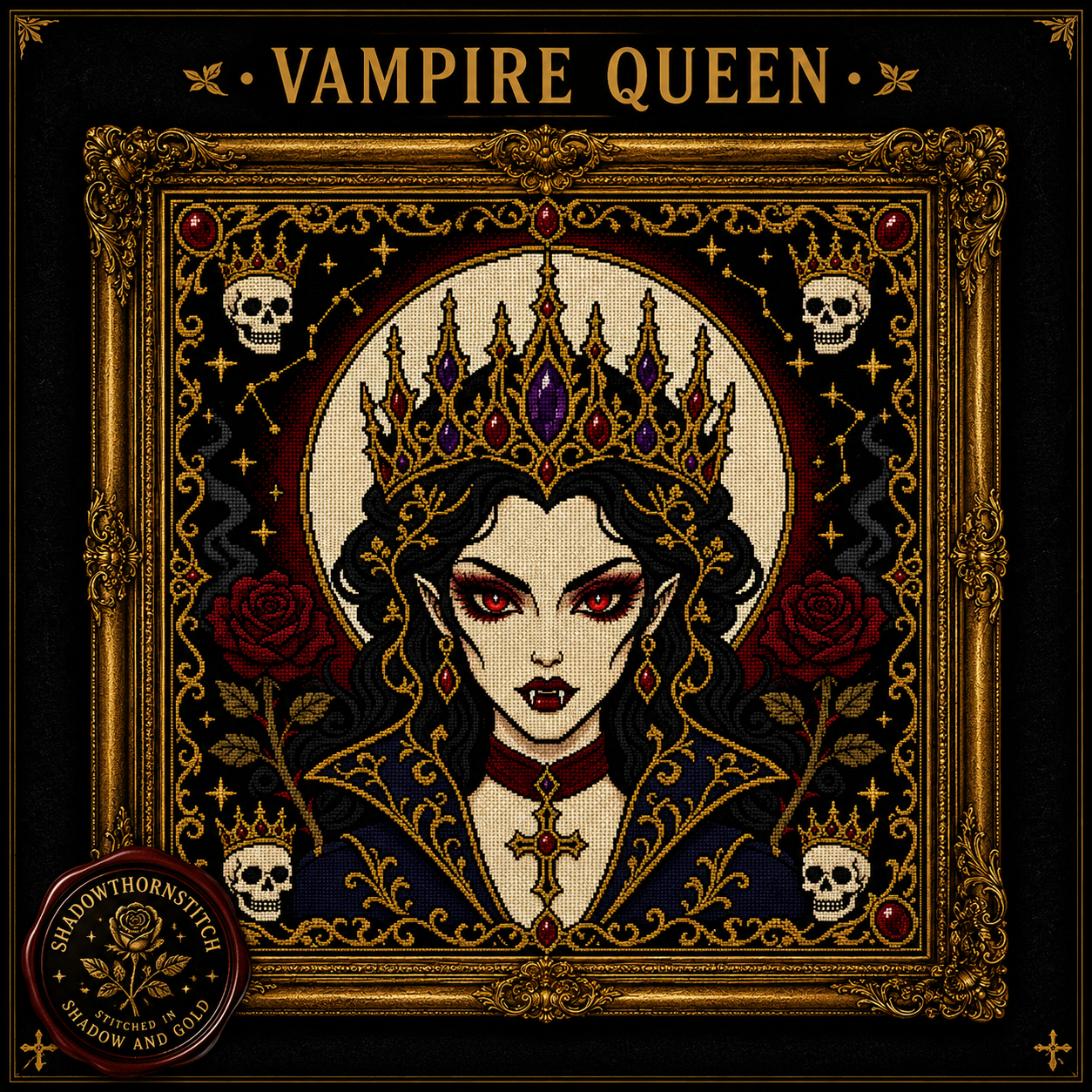 Gothic Vampire cross stitch pattern bundle - 04-dagger-through-rose-cross-stitch-pdf