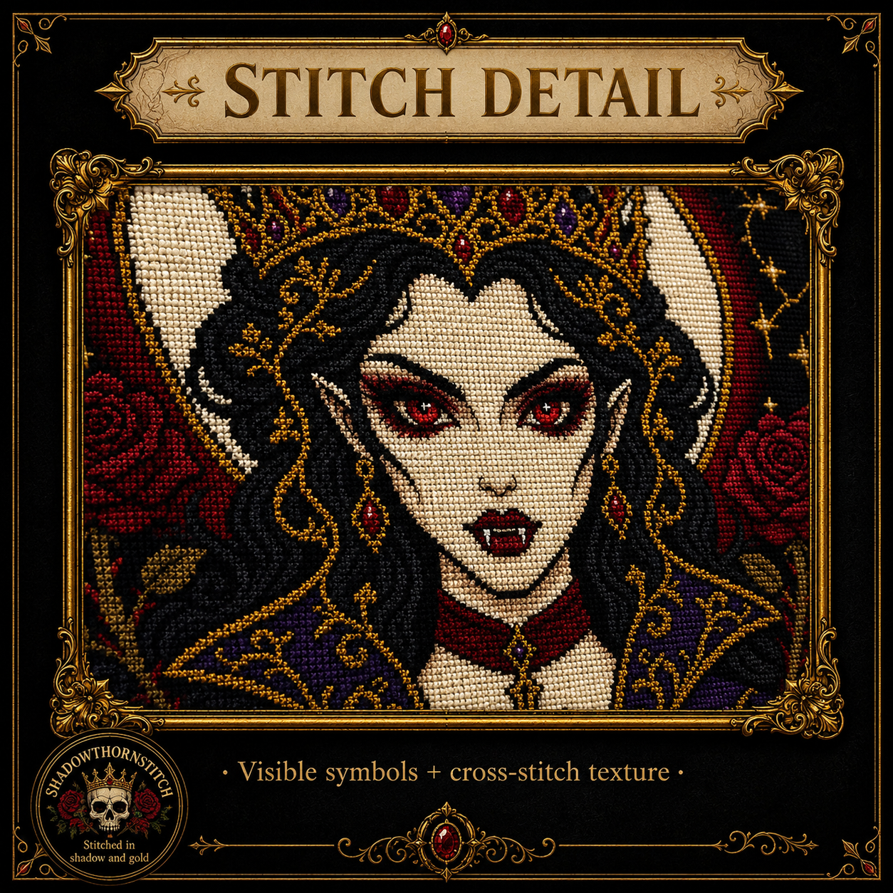 Gothic Vampire cross stitch pattern bundle - 07-gothic-rose-cross-stitch-pattern