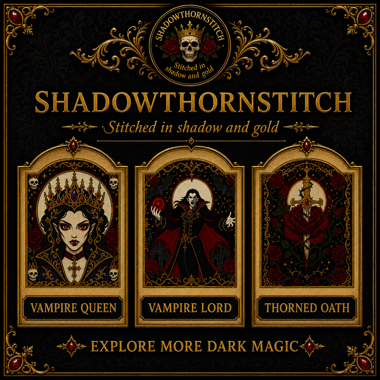 Gothic Vampire cross stitch pattern bundle - 10-gothic-horror-cross-stitch-chart