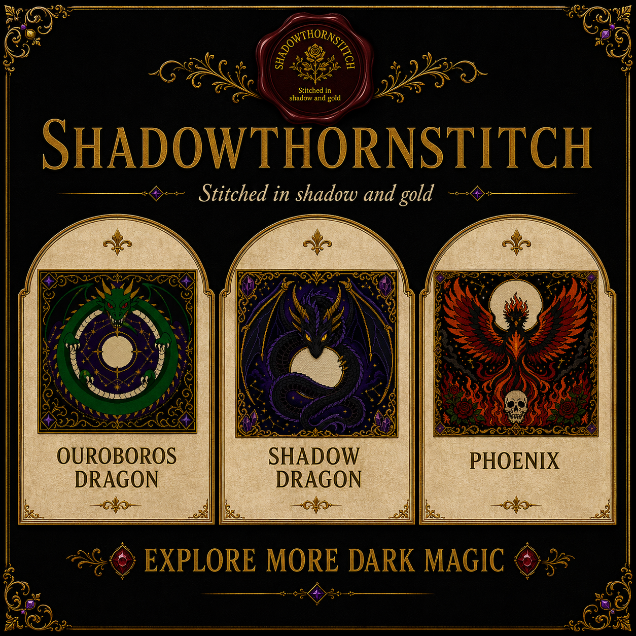 Gothic Dragon cross stitch pattern bundle - 01-gothic-dragon-cross-stitch-pattern