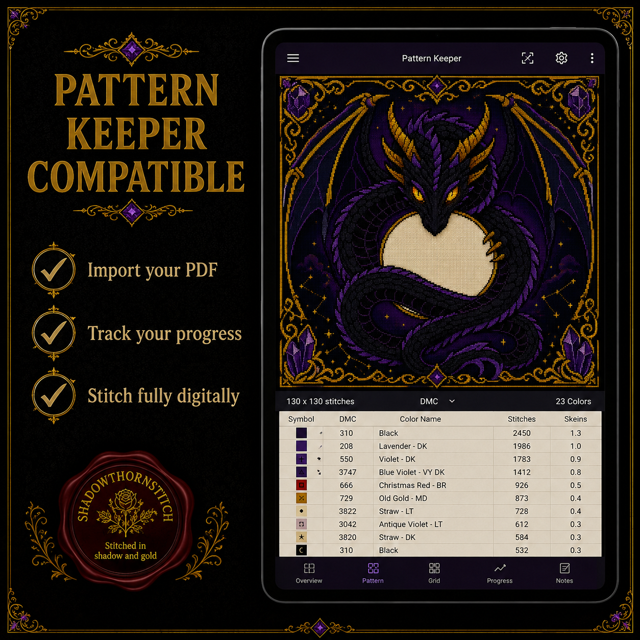 Gothic Dragon cross stitch pattern bundle - 04-shadow-dragon-moon-cross-stitch