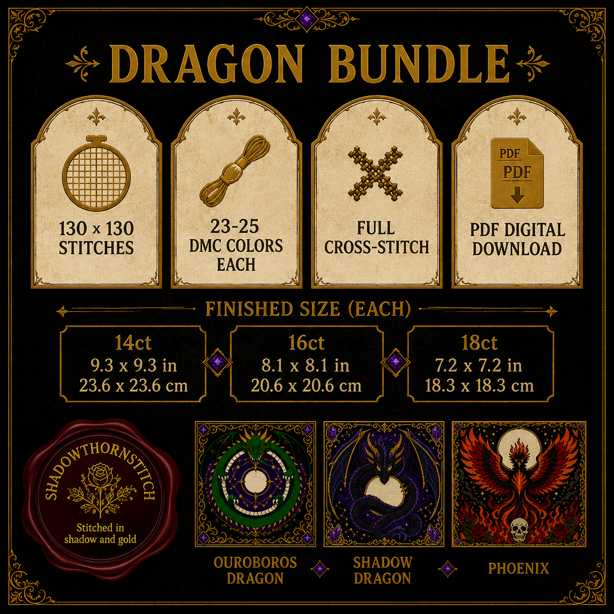 Gothic Dragon cross stitch pattern bundle - 05-gothic-dragon-embroidery-pattern