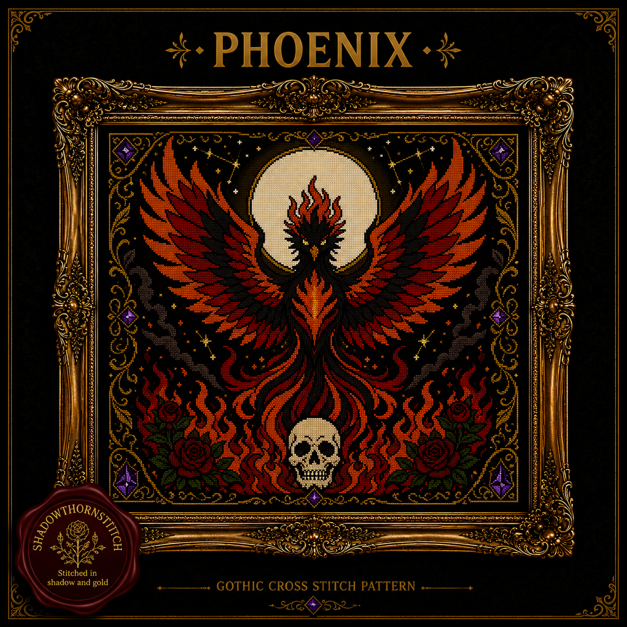 Gothic Dragon cross stitch pattern bundle - 07-gothic-phoenix-cross-stitch-pattern