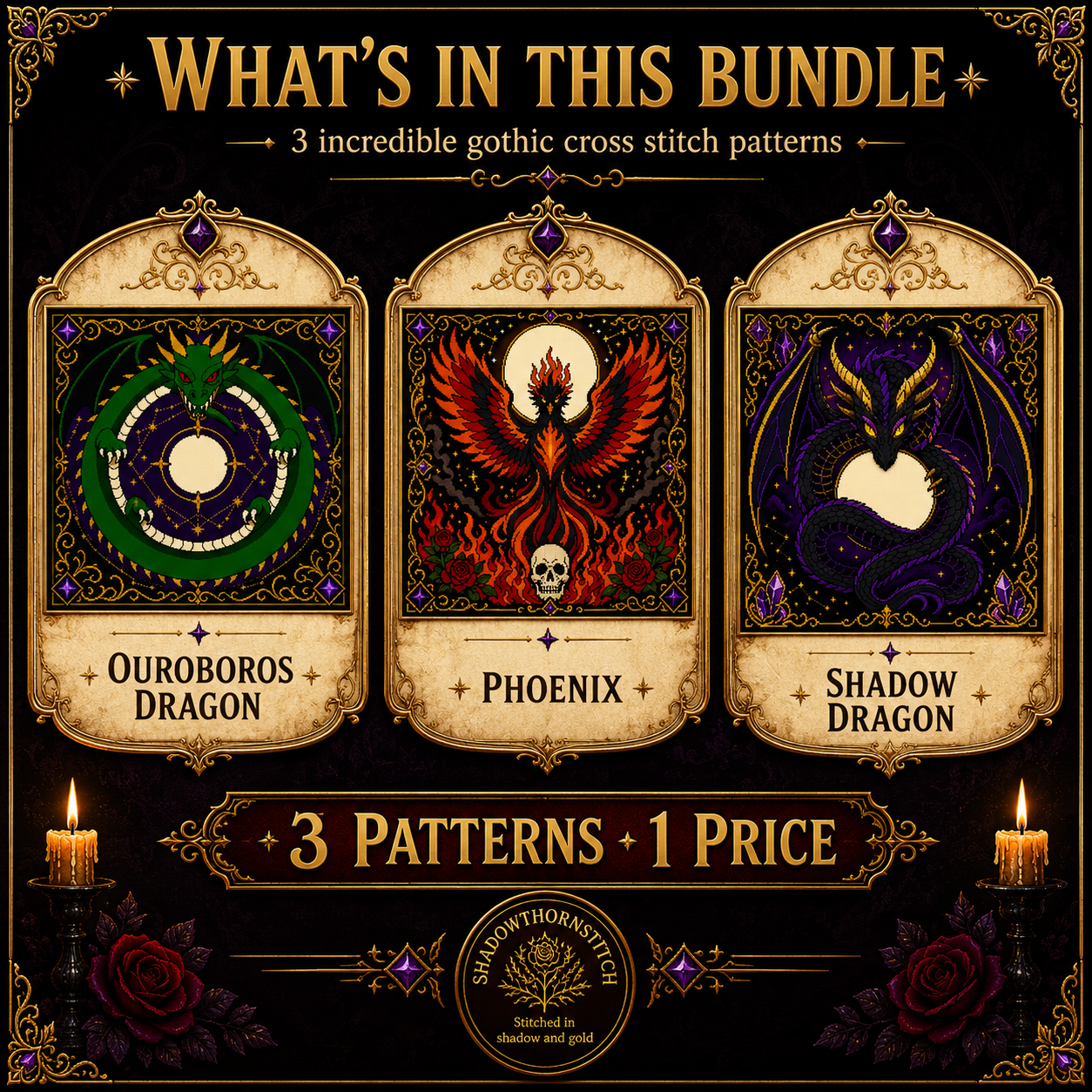 Gothic Dragon cross stitch pattern bundle - 10-gothic-fantasy-cross-stitch-chart