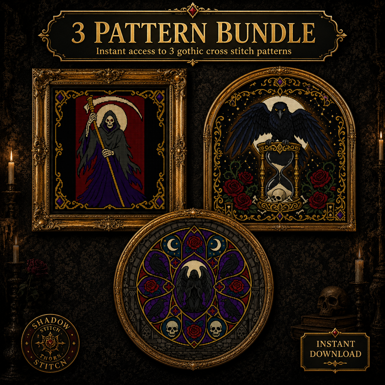 Death & Reaper cross stitch pattern bundle - 01-grim-reaper-cross-stitch-pattern
