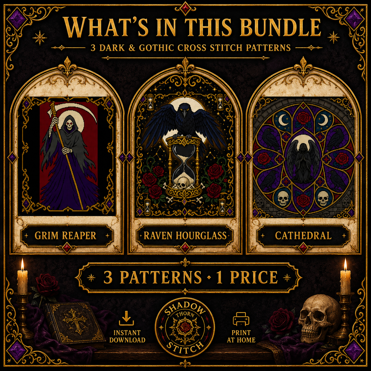 Death & Reaper cross stitch pattern bundle - 02-gothic-cathedral-cross-stitch-chart