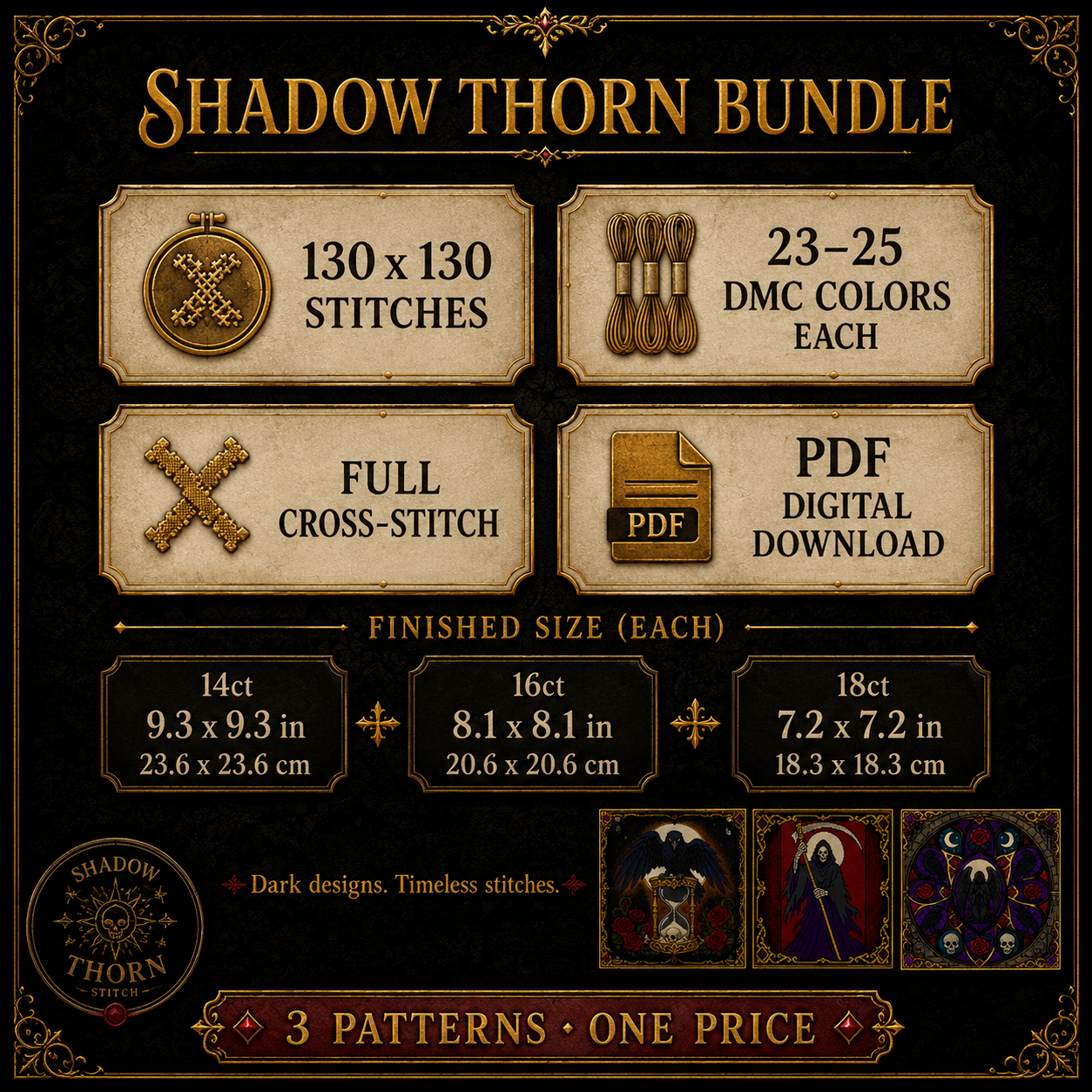 Death & Reaper cross stitch pattern bundle - 06-memento-mori-cross-stitch-pdf