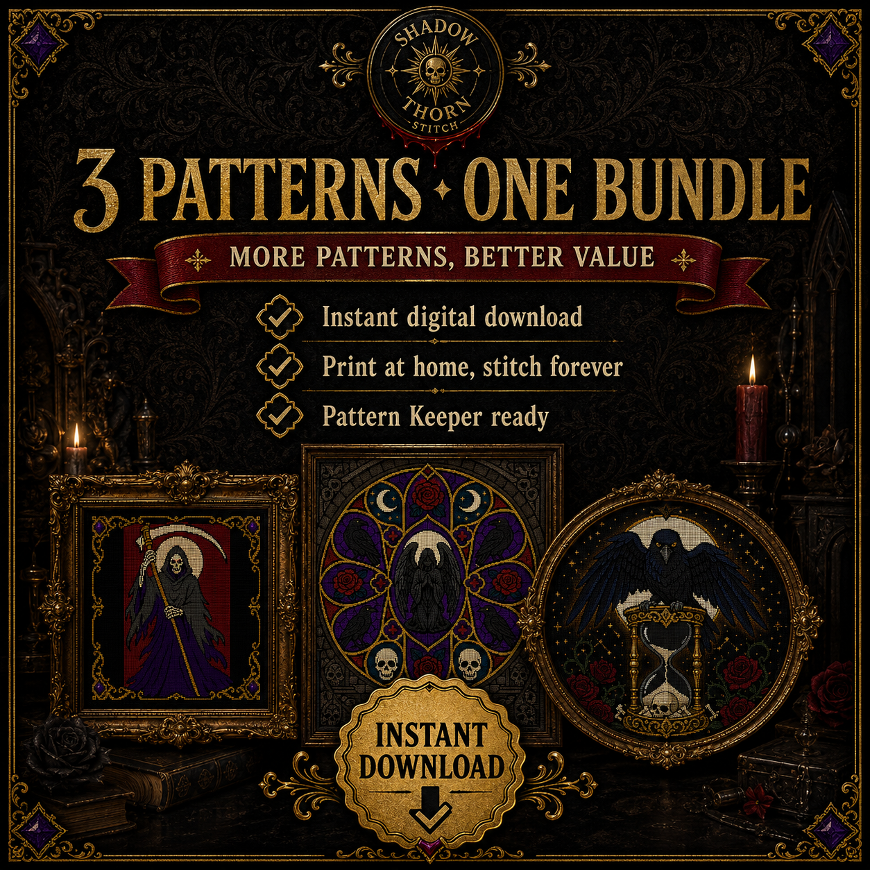 Death & Reaper cross stitch pattern bundle - 10-halloween-reaper-cross-stitch-chart