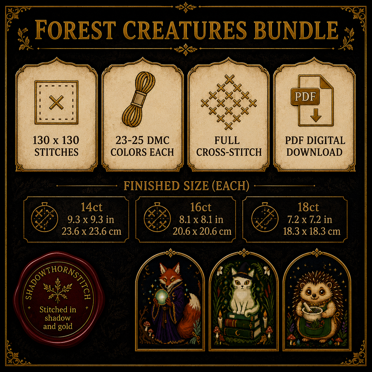 Gothic Forest cross stitch pattern bundle - 04-hedgehog-herbalist-cross-stitch
