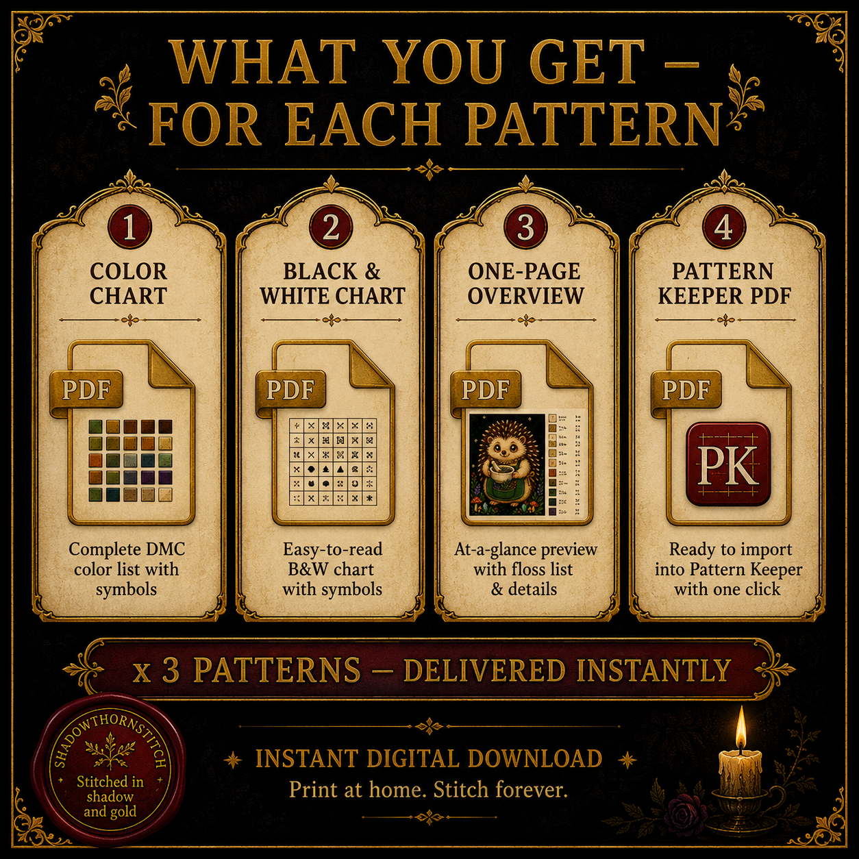 Gothic Forest cross stitch pattern bundle - 05-witchy-animal-cross-stitch-pattern