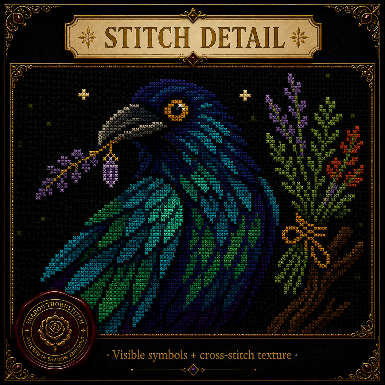 Oracle & Apothecary cross stitch pattern bundle - 02-raven-oracle-cross-stitch-pattern-pdf