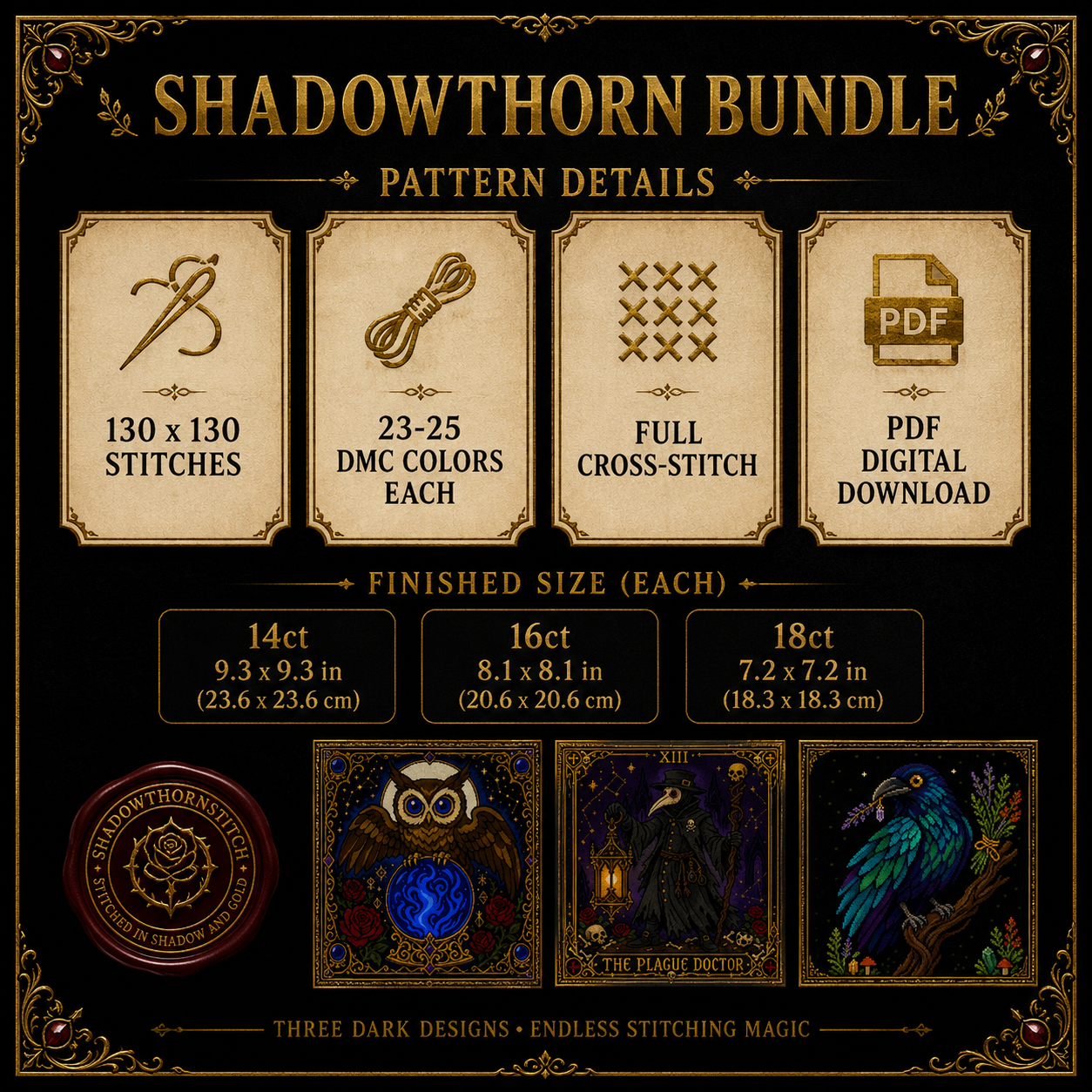 Oracle & Apothecary cross stitch pattern bundle - 04-plague-doctor-tarot-cross-stitch