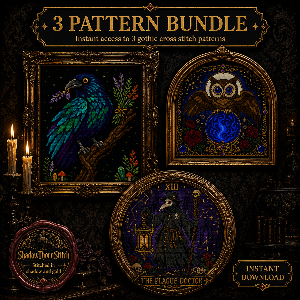 Oracle & Apothecary cross stitch pattern bundle - 08-spooky-cross-stitch-wall-art-decor