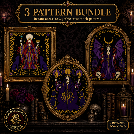 Dark Goddess cross stitch pattern bundle - 01-gothic-dark-goddess-cross-stitch-bundle