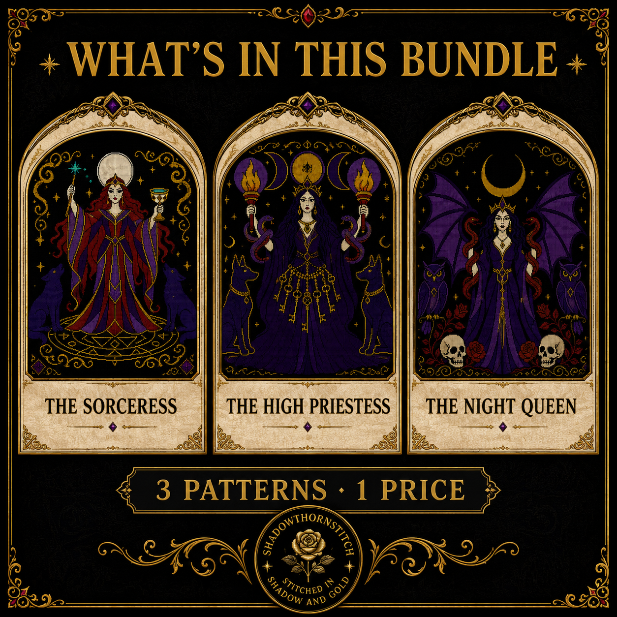 Dark Goddess cross stitch pattern bundle - 02-hecate-triple-goddess-cross-stitch