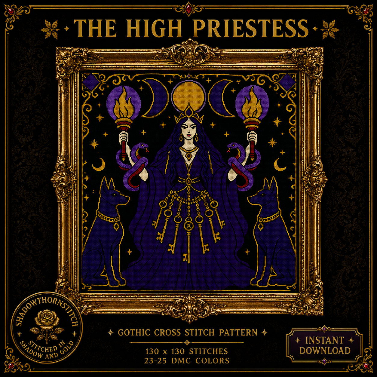 Dark Goddess cross stitch pattern bundle - 04-circe-sorceress-cross-stitch-chart