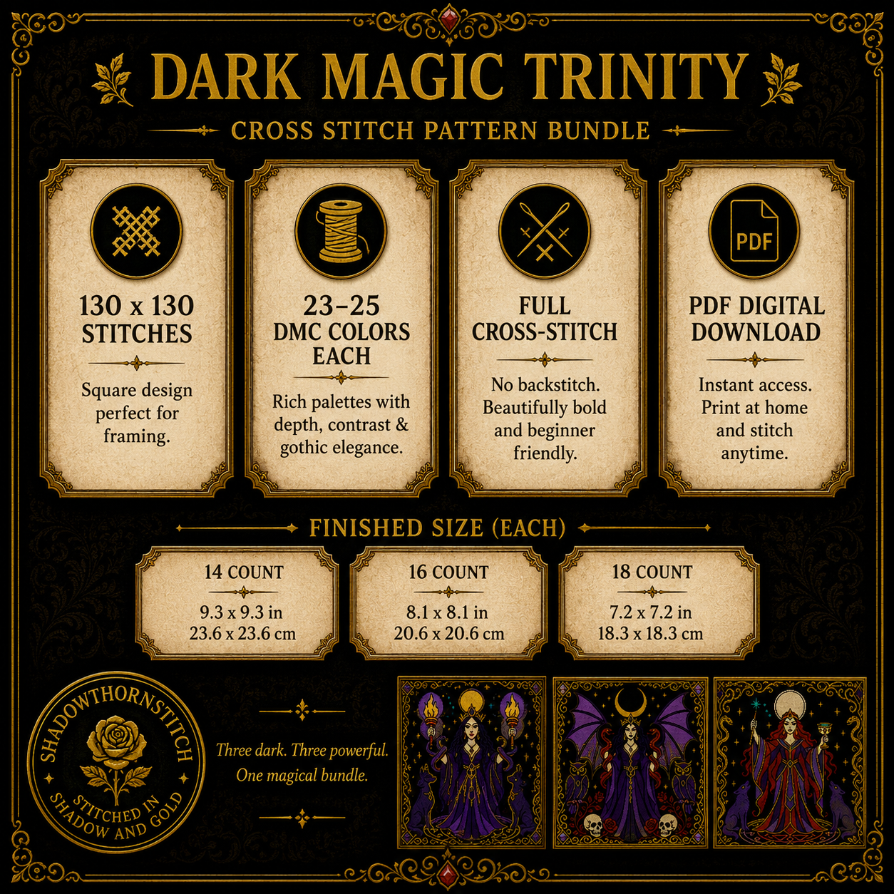 Dark Goddess cross stitch pattern bundle - 06-witchy-goddess-cross-stitch-pdf
