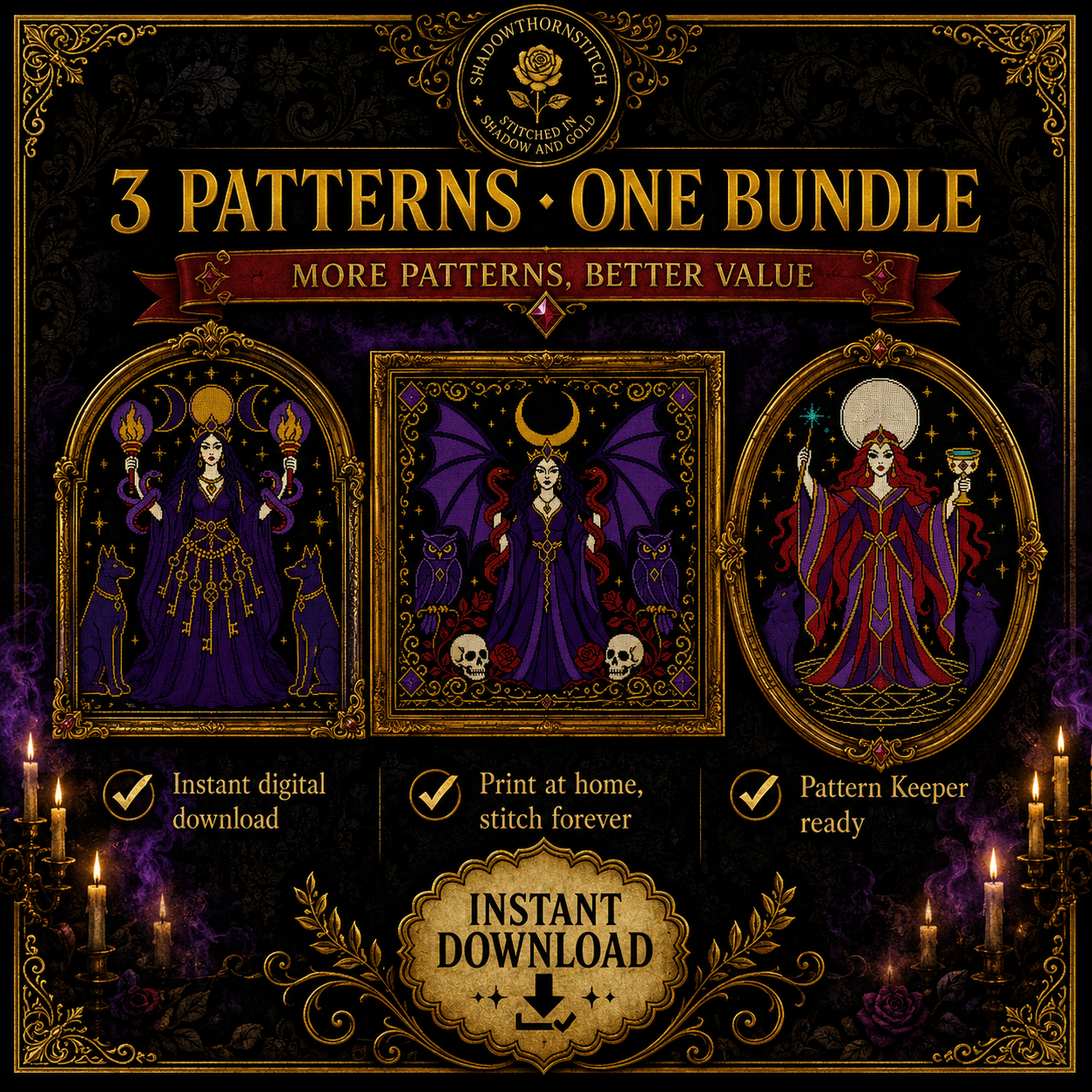 Dark Goddess cross stitch pattern bundle - 08-moon-cross-stitch-gothic-pattern