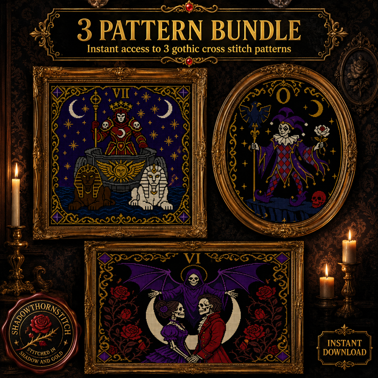 Tarot Major Arcana cross stitch pattern bundle - 01-gothic-tarot-cross-stitch-bundle