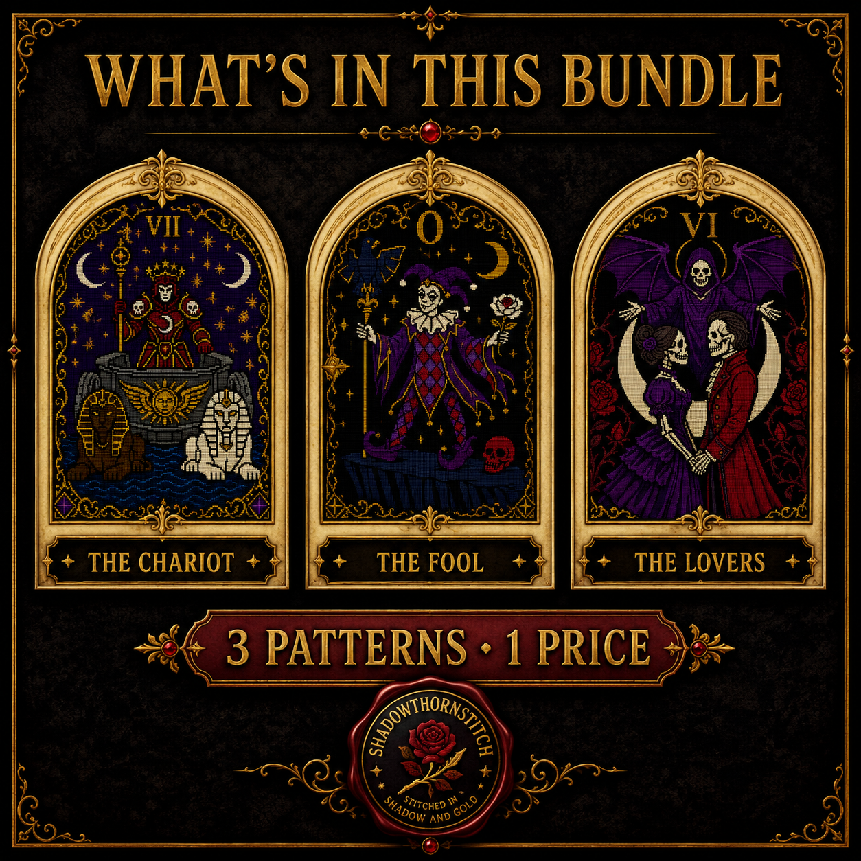 Tarot Major Arcana cross stitch pattern bundle - 02-the-fool-tarot-cross-stitch