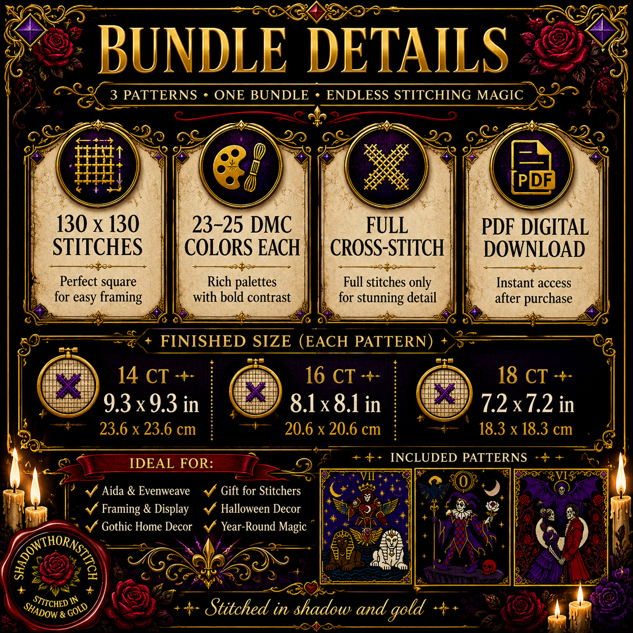 Tarot Major Arcana cross stitch pattern bundle - 06-witchy-tarot-cross-stitch-pdf