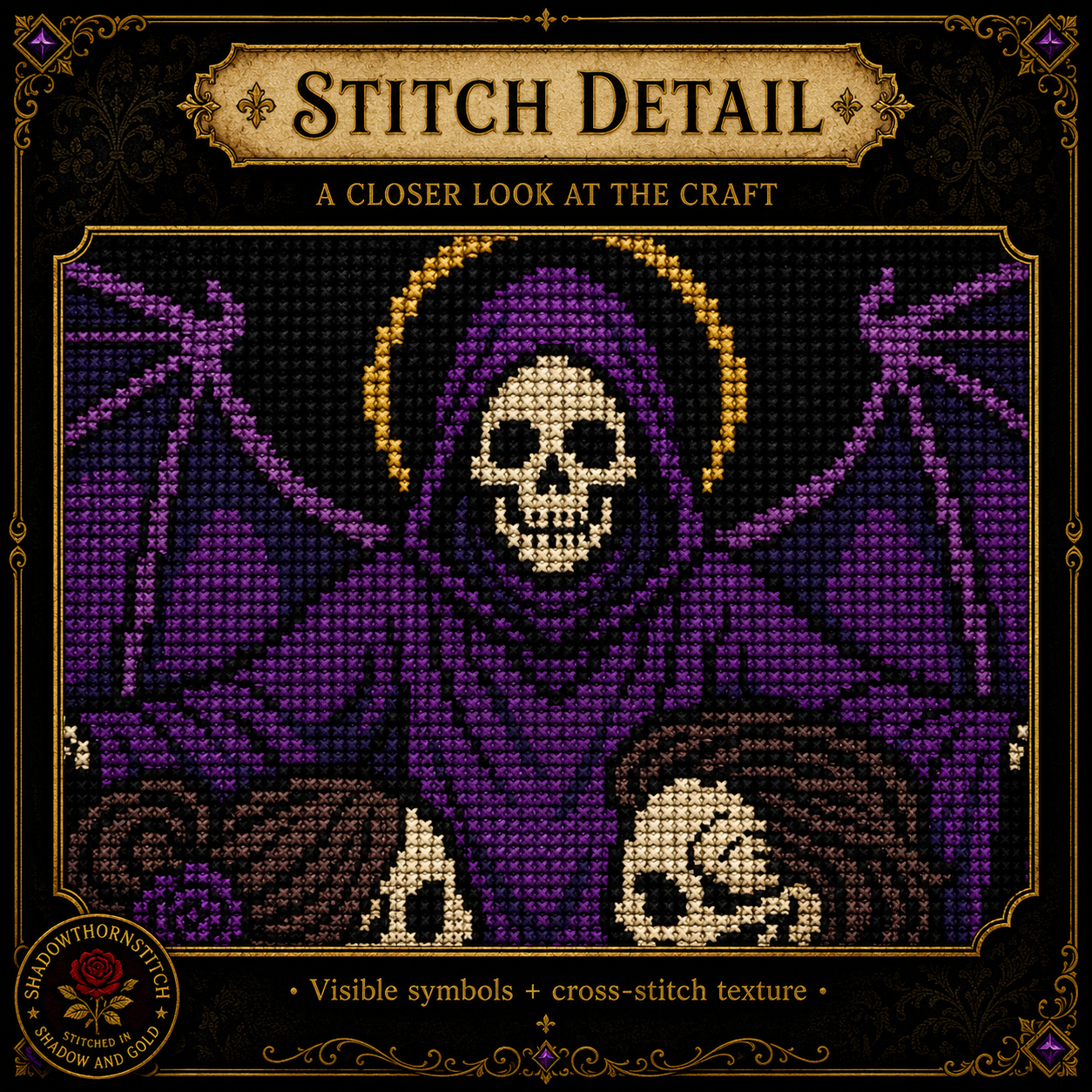Tarot Major Arcana cross stitch pattern bundle - 07-skull-cross-stitch-gothic-pattern