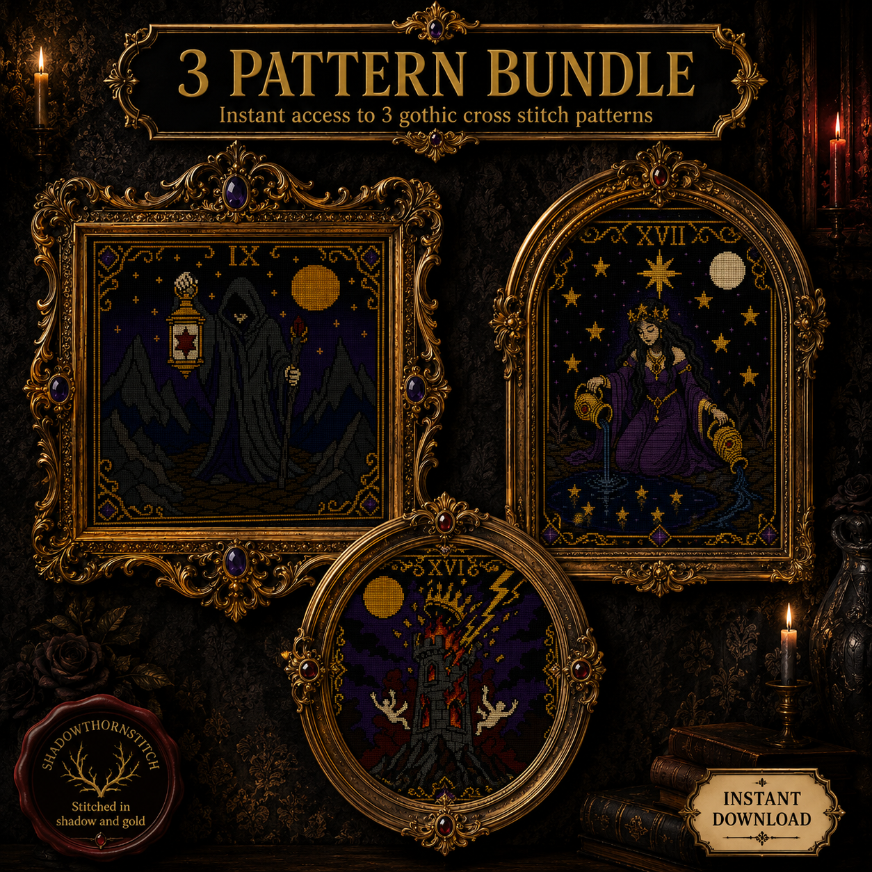 Tarot Major Arcana cross stitch pattern bundle - 01-gothic-tarot-cross-stitch-bundle