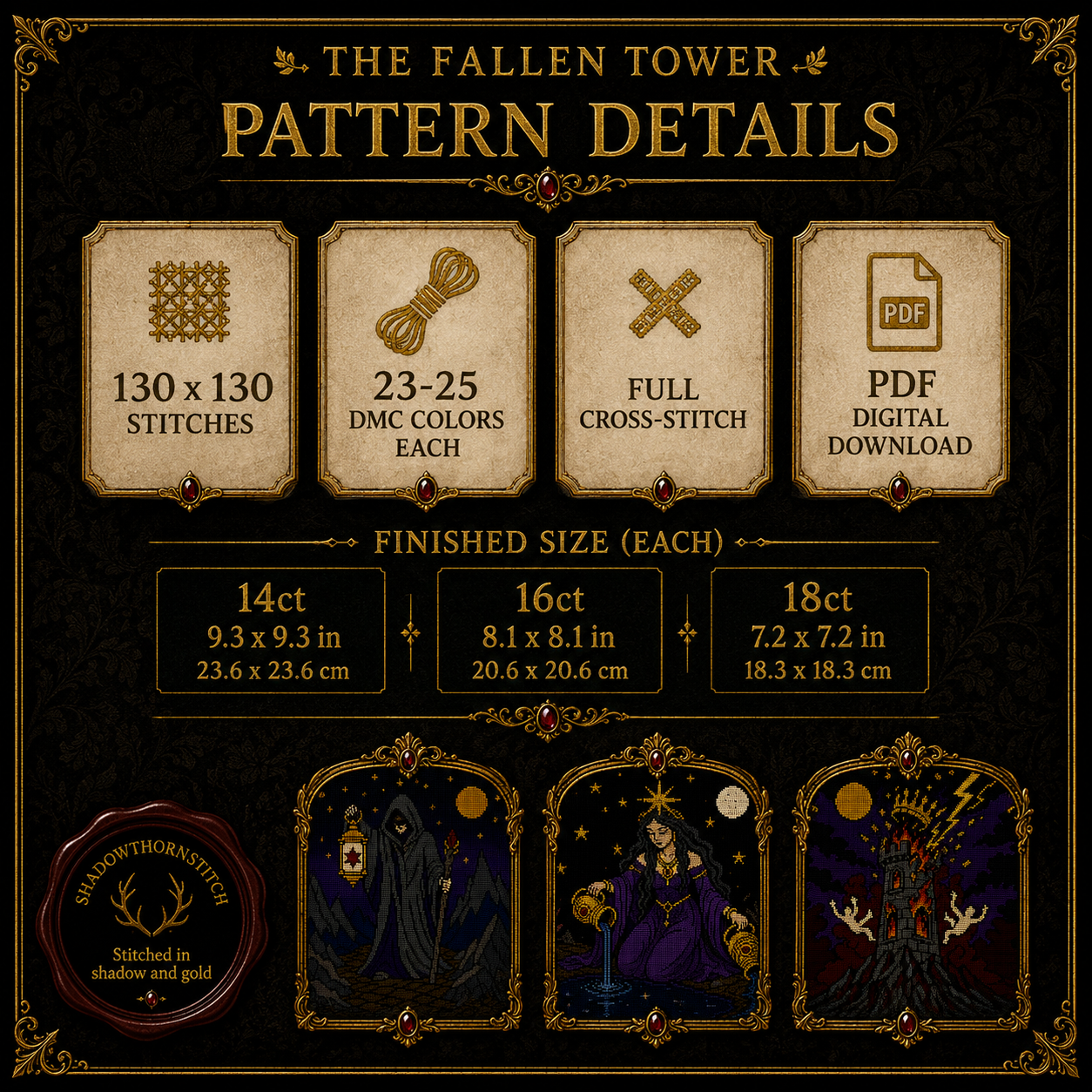 Tarot Major Arcana cross stitch pattern bundle - 06-witchy-tarot-cross-stitch-pdf