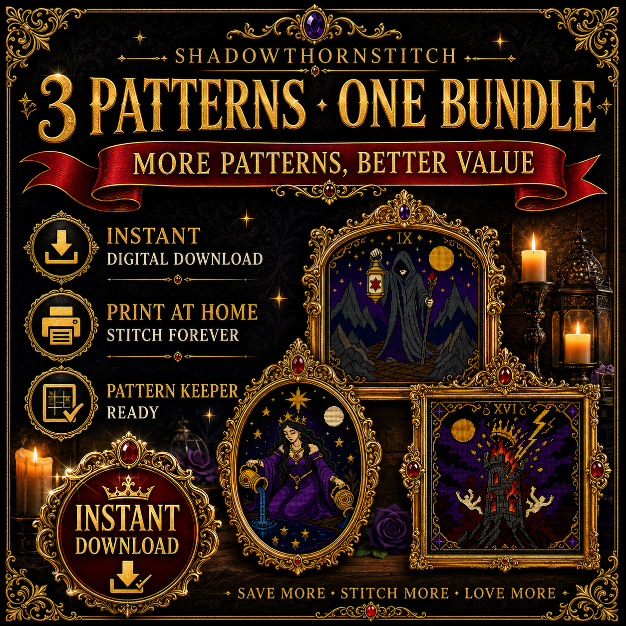 Tarot Major Arcana cross stitch pattern bundle - 09-halloween-tarot-cross-stitch