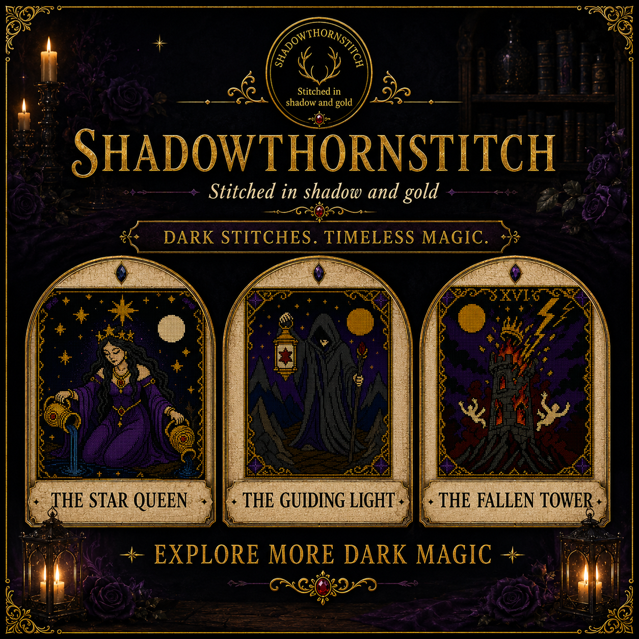 Tarot Major Arcana cross stitch pattern bundle - 11-gothic-tarot-wall-art-decor