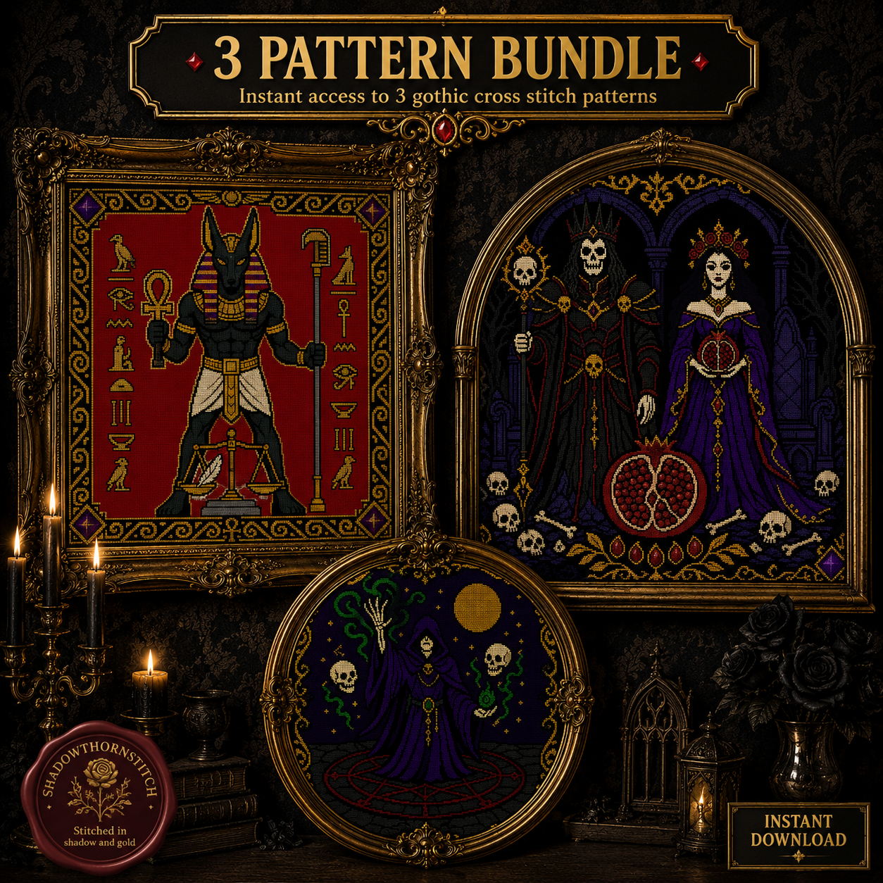 Underworld Gods cross stitch pattern bundle - 01-gothic-underworld-gods-cross-stitch-bundle