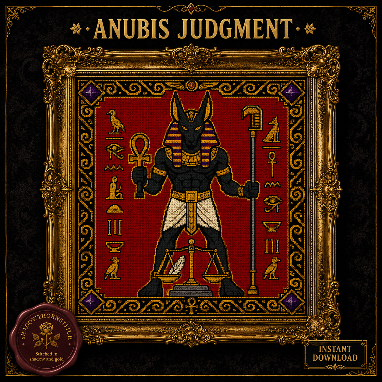 Underworld Gods cross stitch pattern bundle - 03-anubis-cross-stitch-chart-pdf