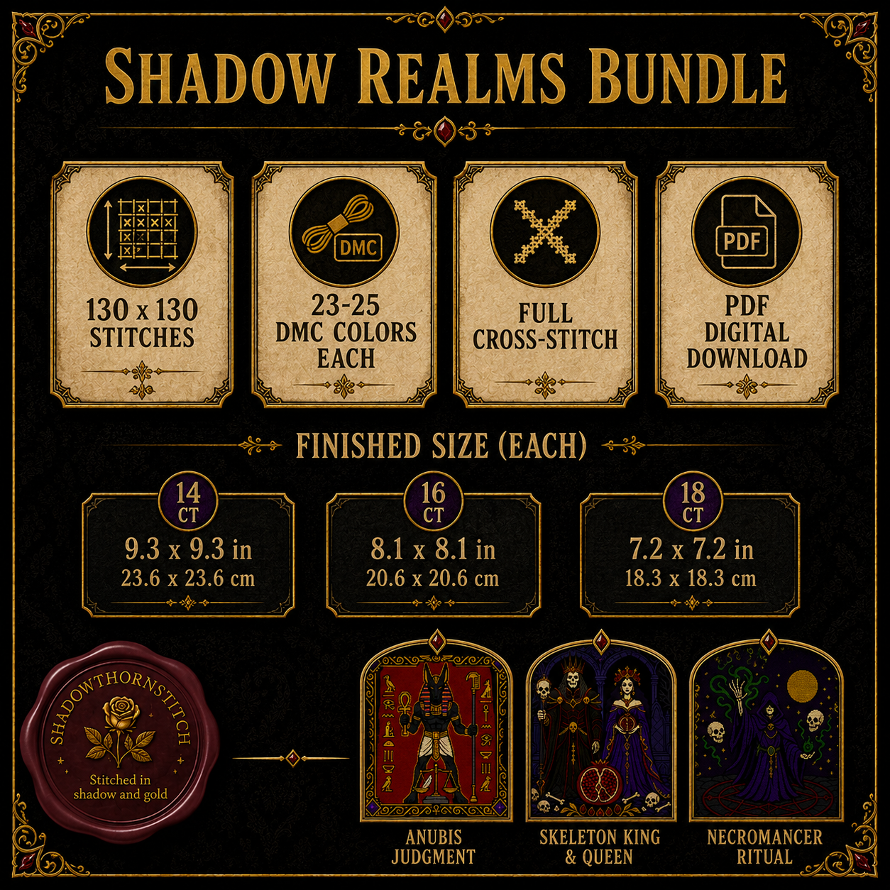 Underworld Gods cross stitch pattern bundle - 07-death-cross-stitch-occult-pattern