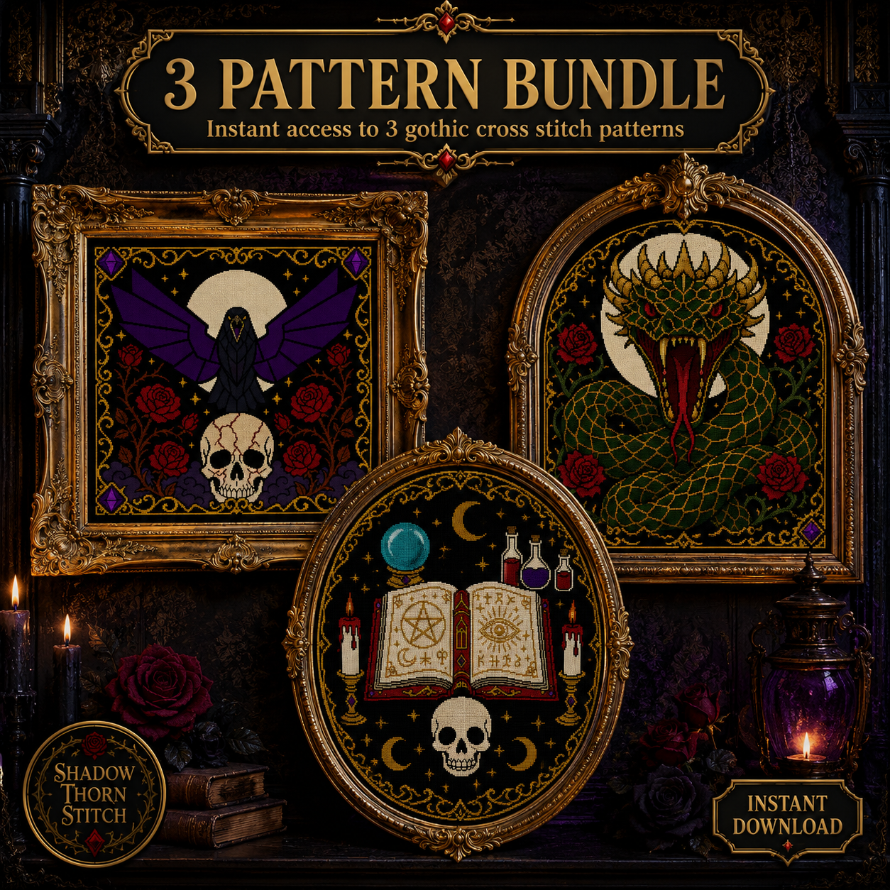 Gothic Witchcraft cross stitch pattern bundle - 01-gothic-witchcraft-cross-stitch-bundle