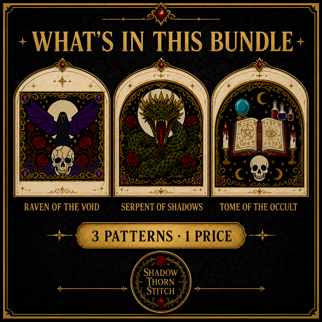Gothic Witchcraft cross stitch pattern bundle - 02-witch-grimoire-cross-stitch-pattern
