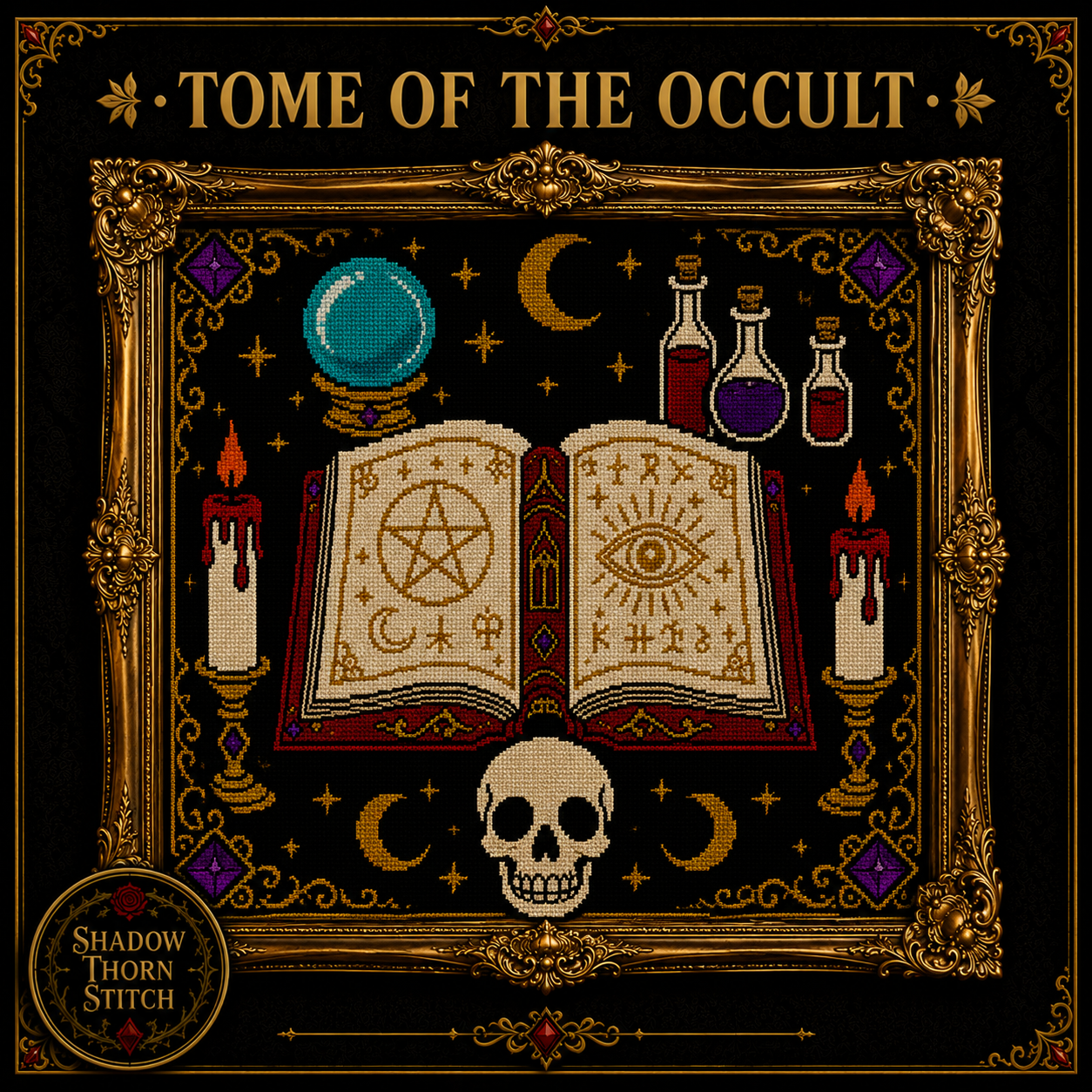 Gothic Witchcraft cross stitch pattern bundle - 06-raven-cross-stitch-gothic-chart