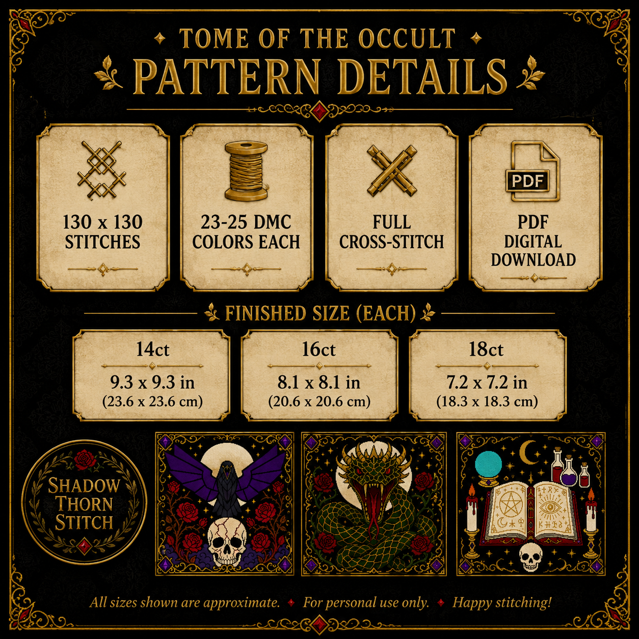 Gothic Witchcraft cross stitch pattern bundle - 08-skull-cross-stitch-occult-pdf