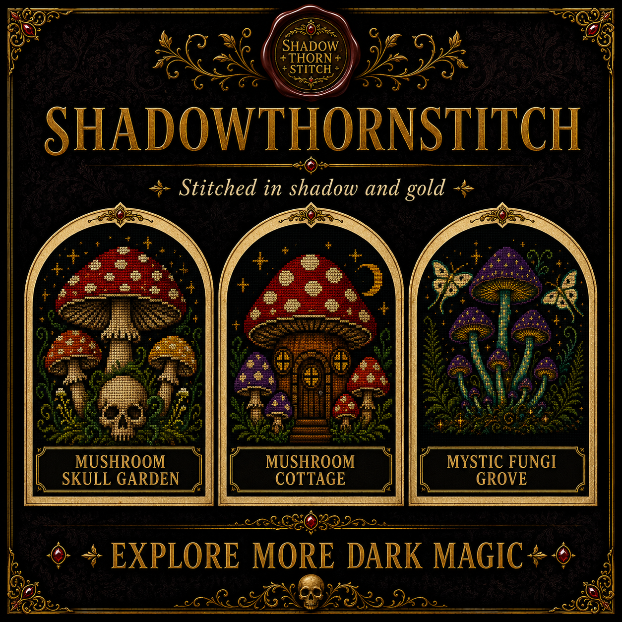 Gothic Mushroom cross stitch pattern bundle - 01-gothic-mushroom-cross-stitch-pattern-bundle