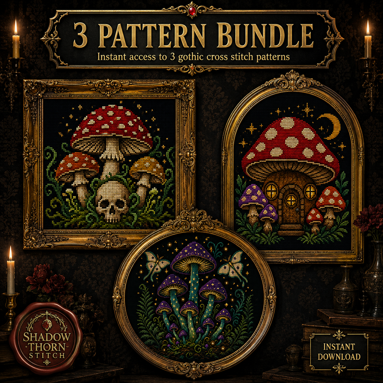 Gothic Mushroom cross stitch pattern bundle - 02-woodland-gothic-mushroom-cross-stitch