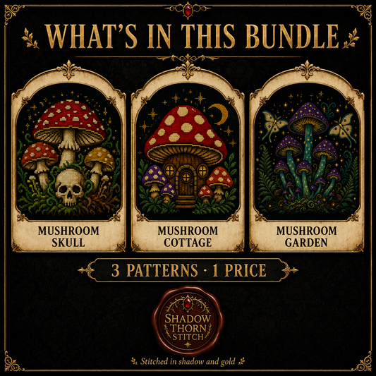Gothic Mushroom cross stitch pattern bundle - 03-dark-cottagecore-mushroom-cross-stitch-set
