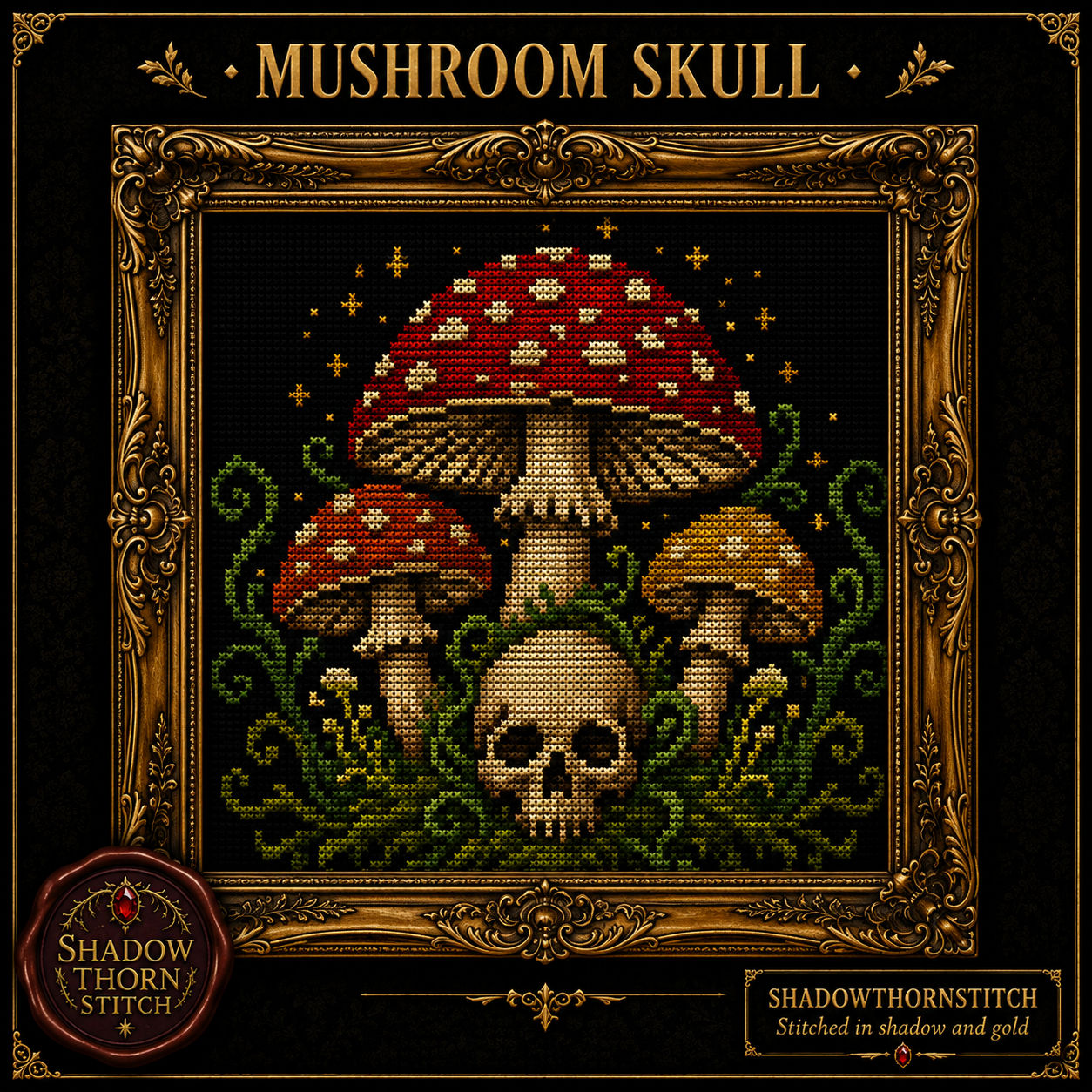 Gothic Mushroom cross stitch pattern bundle - 04-mushroom-skull-cross-stitch-pattern-pdf