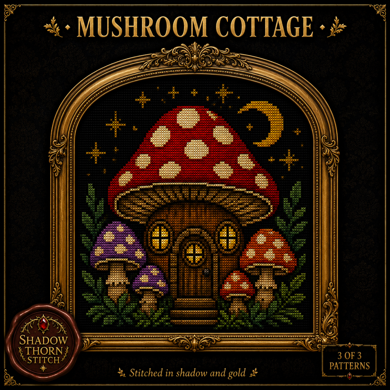 Gothic Mushroom cross stitch pattern bundle - 05-mushroom-cottage-cross-stitch-pattern-pdf