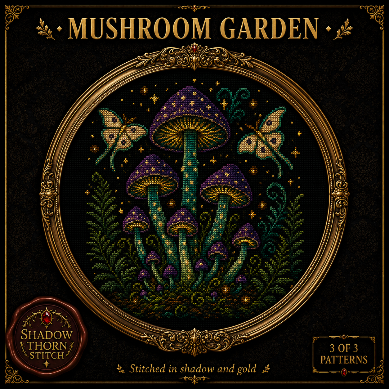 Gothic Mushroom cross stitch pattern bundle - 06-mushroom-garden-cross-stitch-goblincore