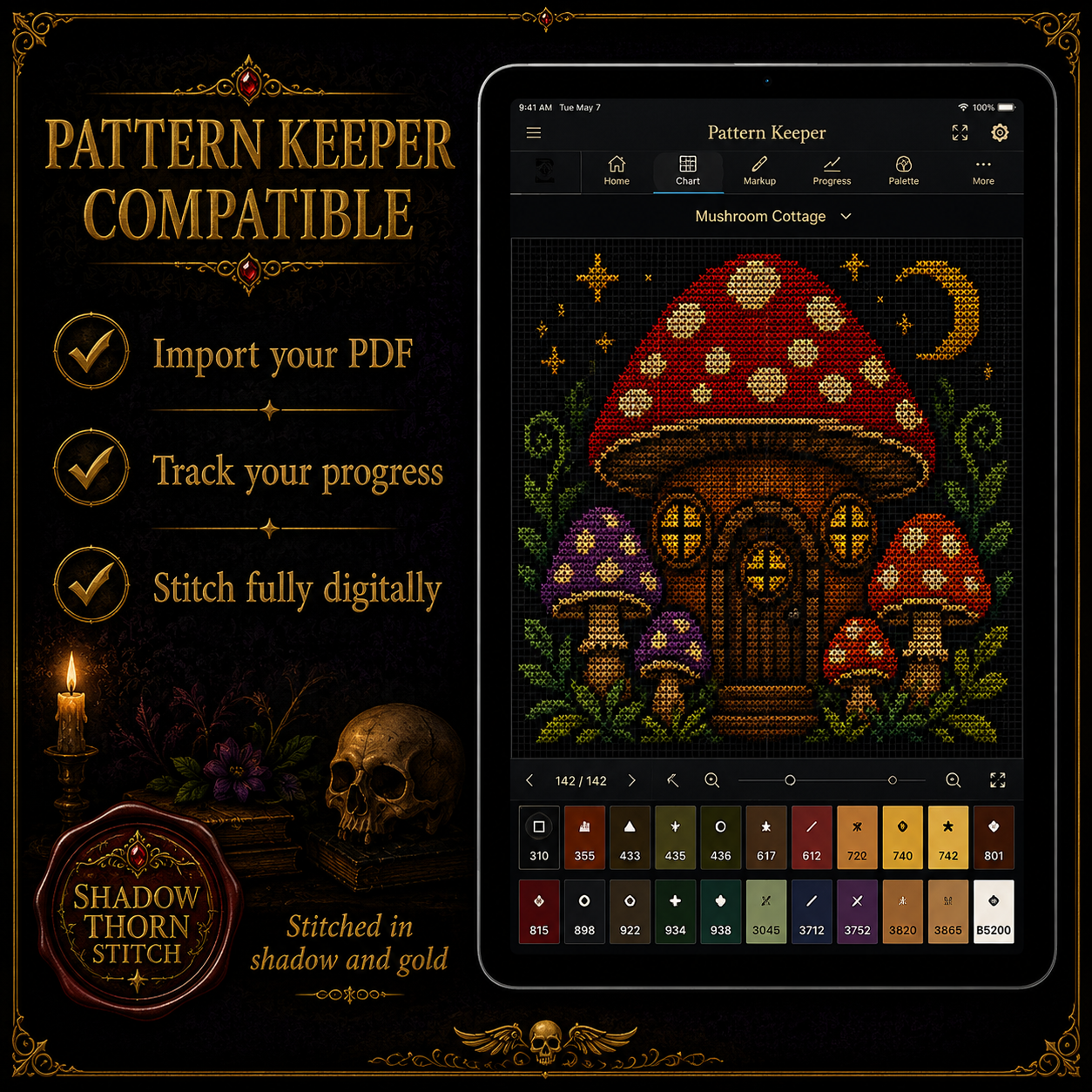 Gothic Mushroom cross stitch pattern bundle - 08-pattern-keeper-mushroom-cross-stitch