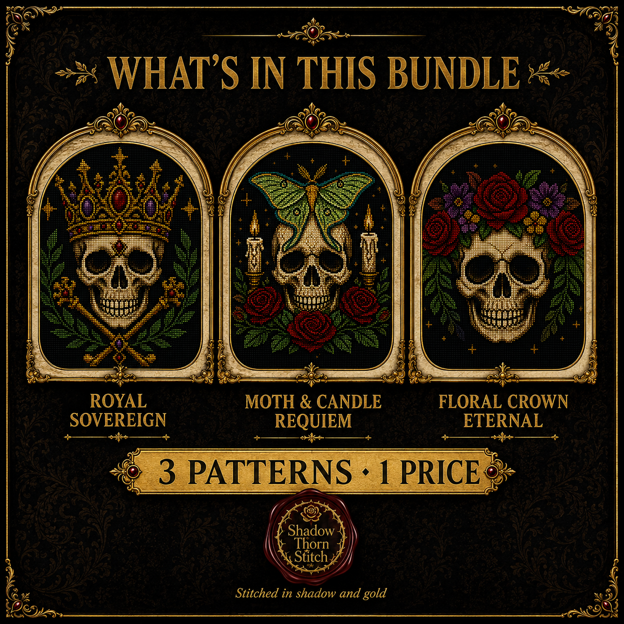 Gothic Skull cross stitch pattern bundle - 03-gothic-skull-cross-stitch-set